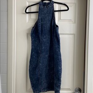 High Neck Tight Denim Dress
